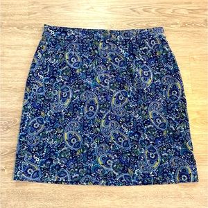 Talbots Size 14 Purple & Blue Paisley Zip Front Stretch Skirt NEW $89
